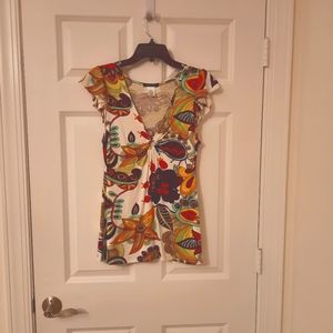 Floral flutter cap sleeve top